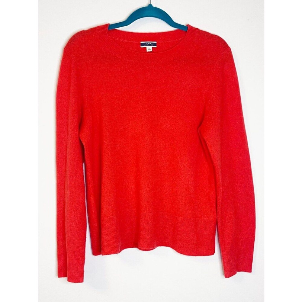 J.Crew 100% Cashmere Sweater Medium Tomato Red Crewneck Classic Luxury - Flaw